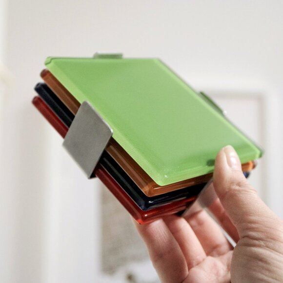 Page Goolrick for MoMA Glass Colorblock Coasters Set of 4 Modern Design - Picture 3 of 8